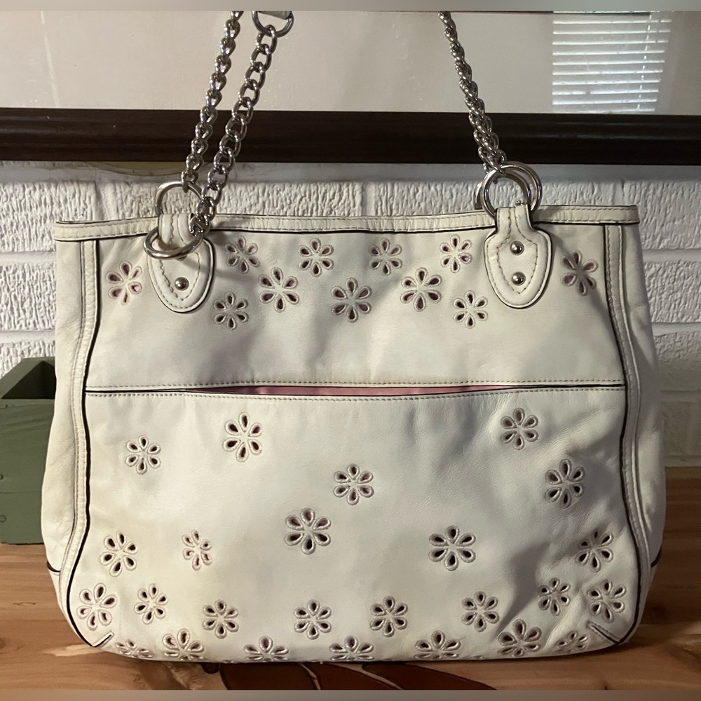 Coach Poppy Eyelet Leather Tote- Ivory - Picture 4 of 8